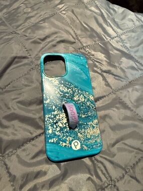 Loopy Teal Marble Phone Case with Lavender PopGrip Ring - for 12 Pro Max